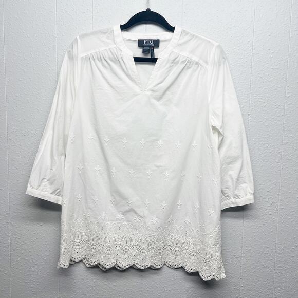 French Dressing Jeans Tops - FDJ Women's Garden Core Peasant Coastal Embroidered Crochet Vacation Top Size 4